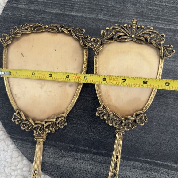 Vintage Vanity Mirror & Hair Brush Set Gold READ Hollywood Regency MCM Decor - Picture 6 of 8